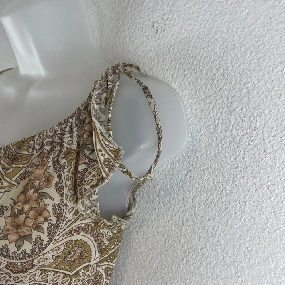 Vtg Charlotte Russe Paisley Floral Cold Shoulder Top Small Brown Tan Y2K Boho